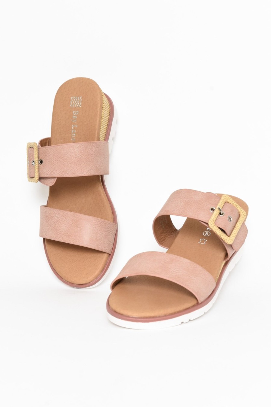 Shoes Bay Lane Heeled Sandals | River Blush Buckle Wedge Sandal