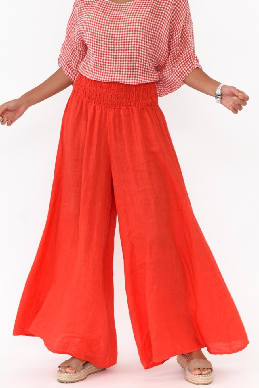 Clothing Donna Donna Pants | Rumi Red Wide Leg Linen Pant