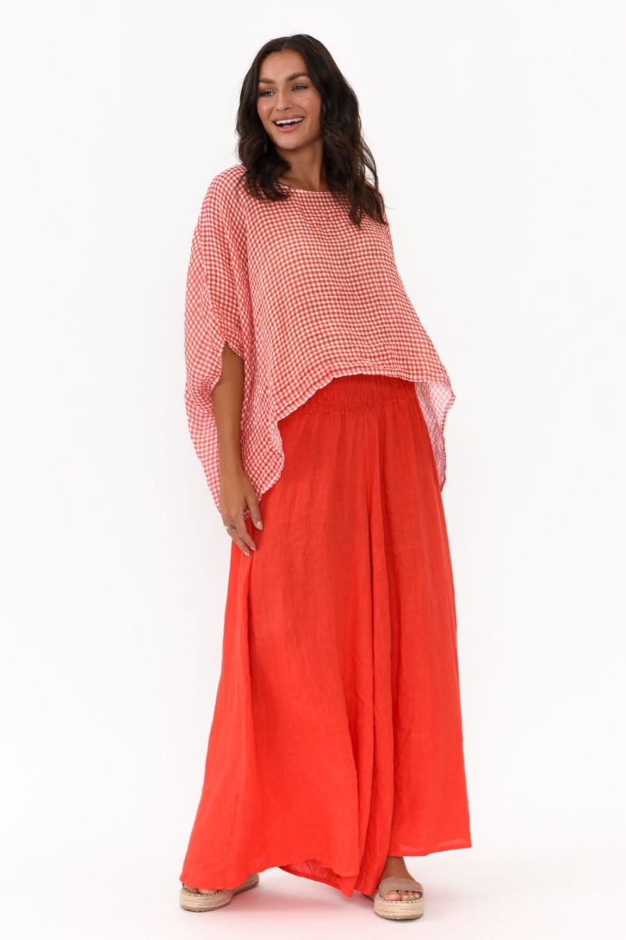 Clothing Donna Donna Pants | Rumi Red Wide Leg Linen Pant