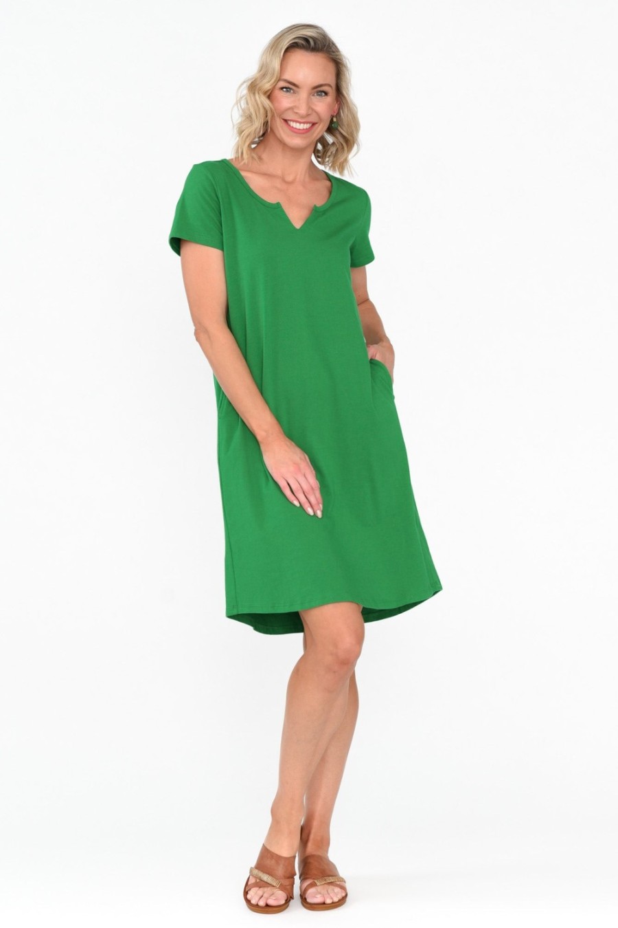 Clothing One Ten Willow Cotton Dresses | Mandy Green Cotton Tee Dress