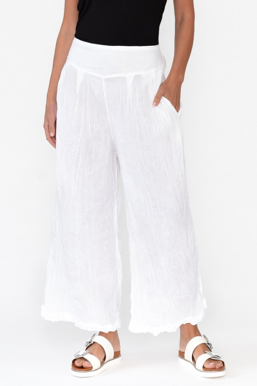 Clothing Namastai Pants | Costello White Crinkle Cotton Pant