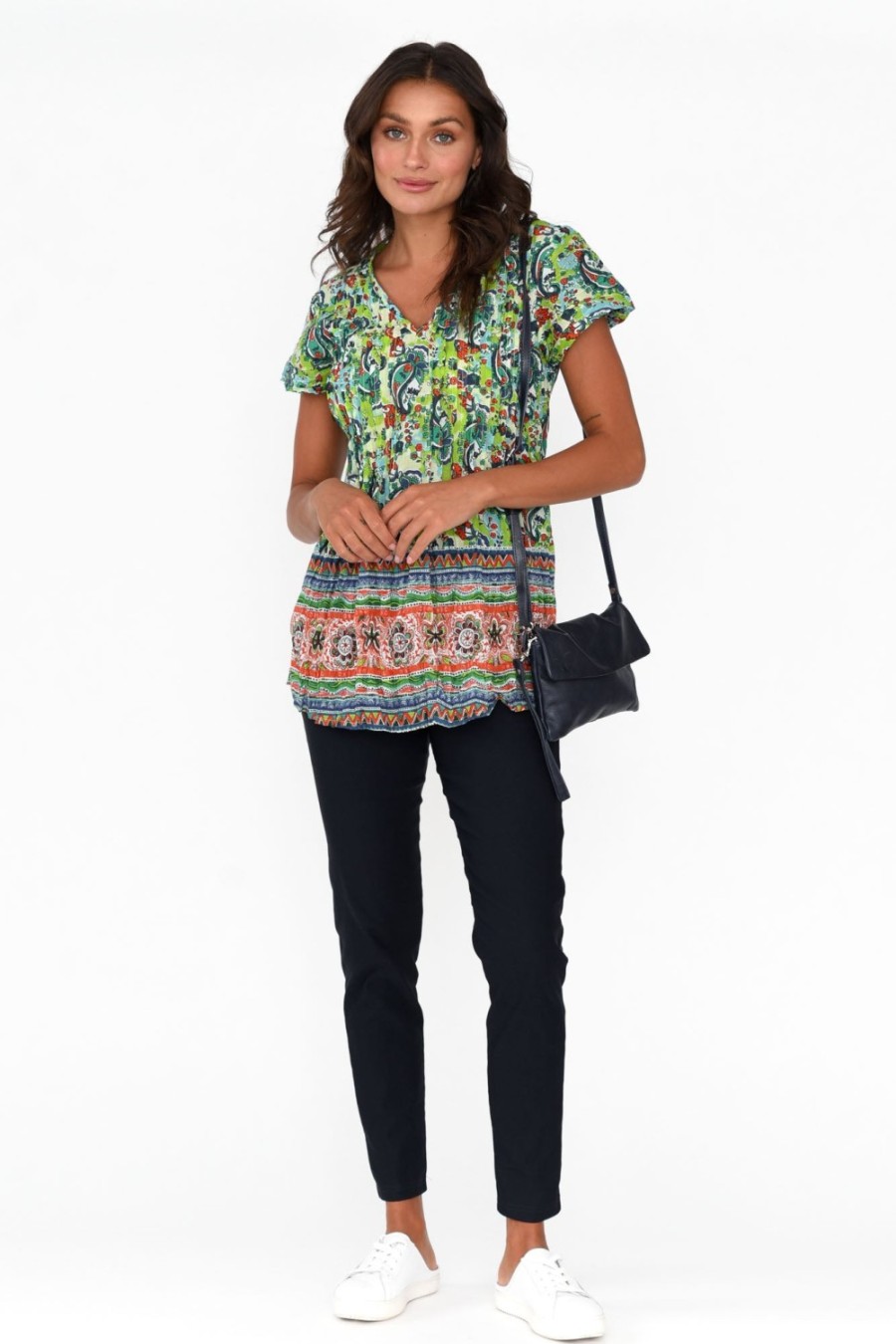 Clothing One Summer Cotton Tops | Fia Green Paisley Cotton Top