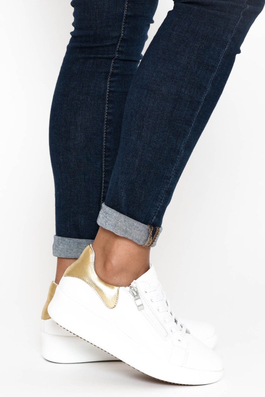 Shoes Alfie and Evie White Sneakers | Moppy White Leather Platform Zip Sneaker