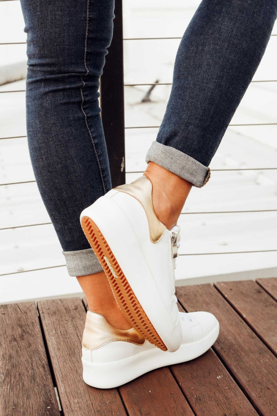 Shoes Alfie and Evie White Sneakers | Moppy White Leather Platform Zip Sneaker