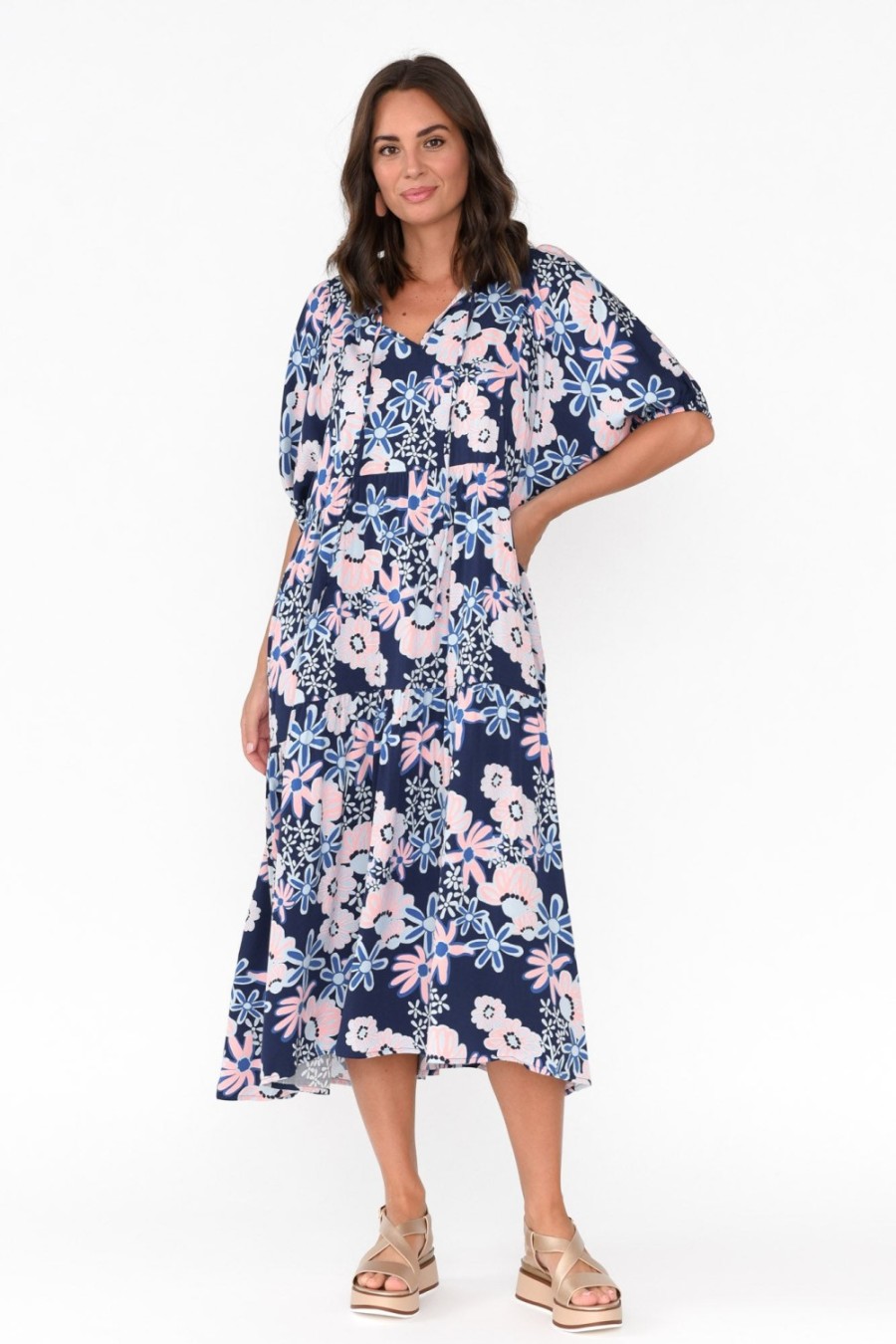 Clothing Pq Midi Dresses | Rima Navy Floral Midi Dress