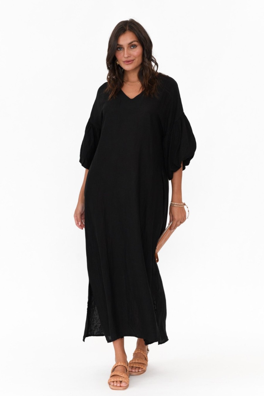 Clothing La Strada Linen Dresses | Zava Black Linen Blend Maxi Dress