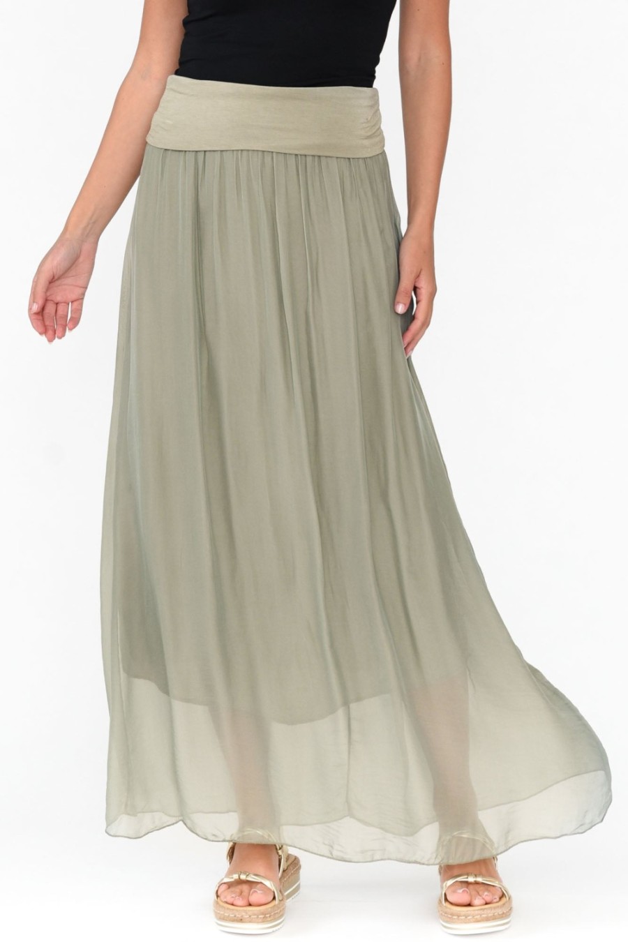 Clothing Fabuler Skirts | Viana Sage Silk Layer Skirt