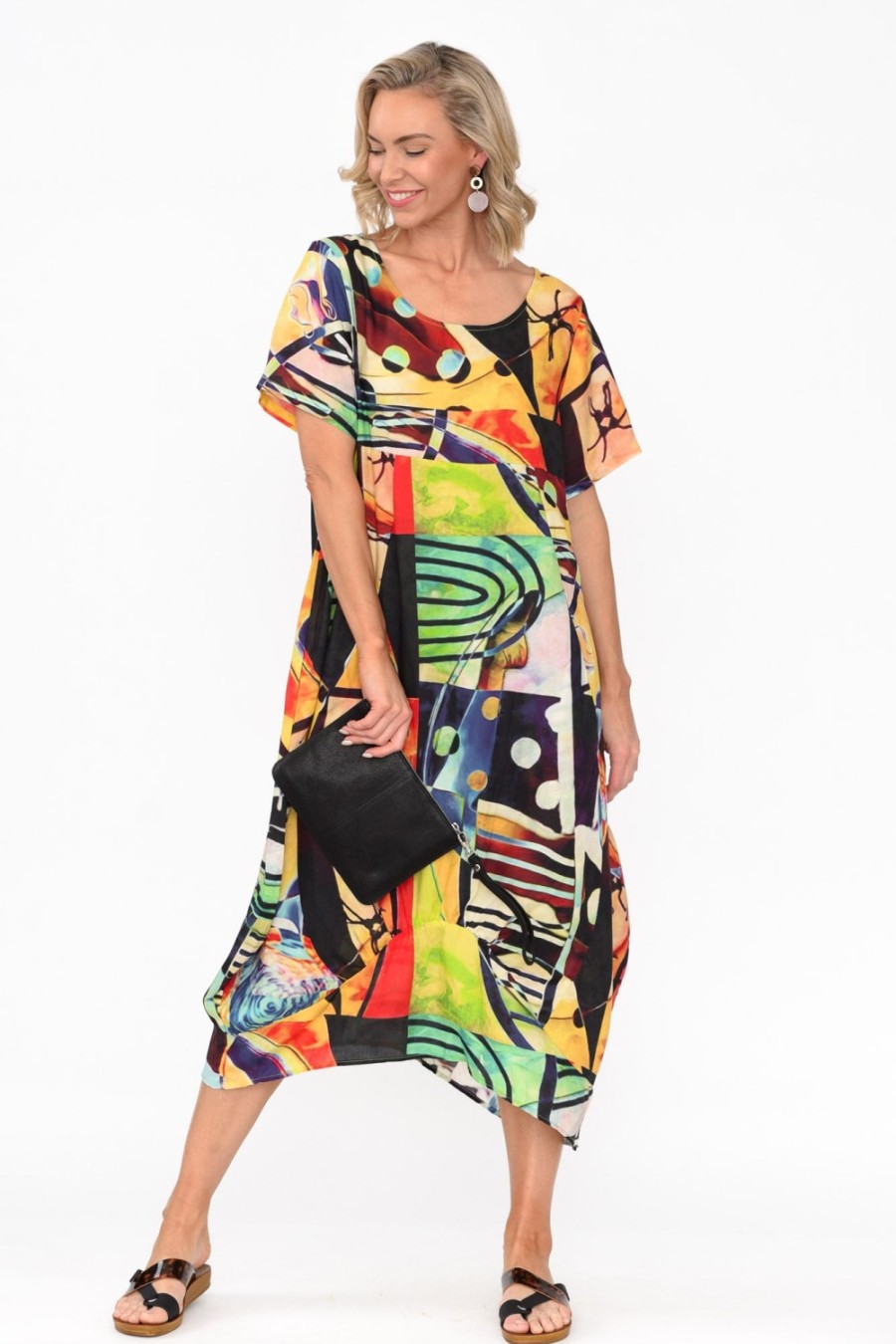 Clothing Cali and Co Linen Dresses | Mattie Green Abstract Linen Dress