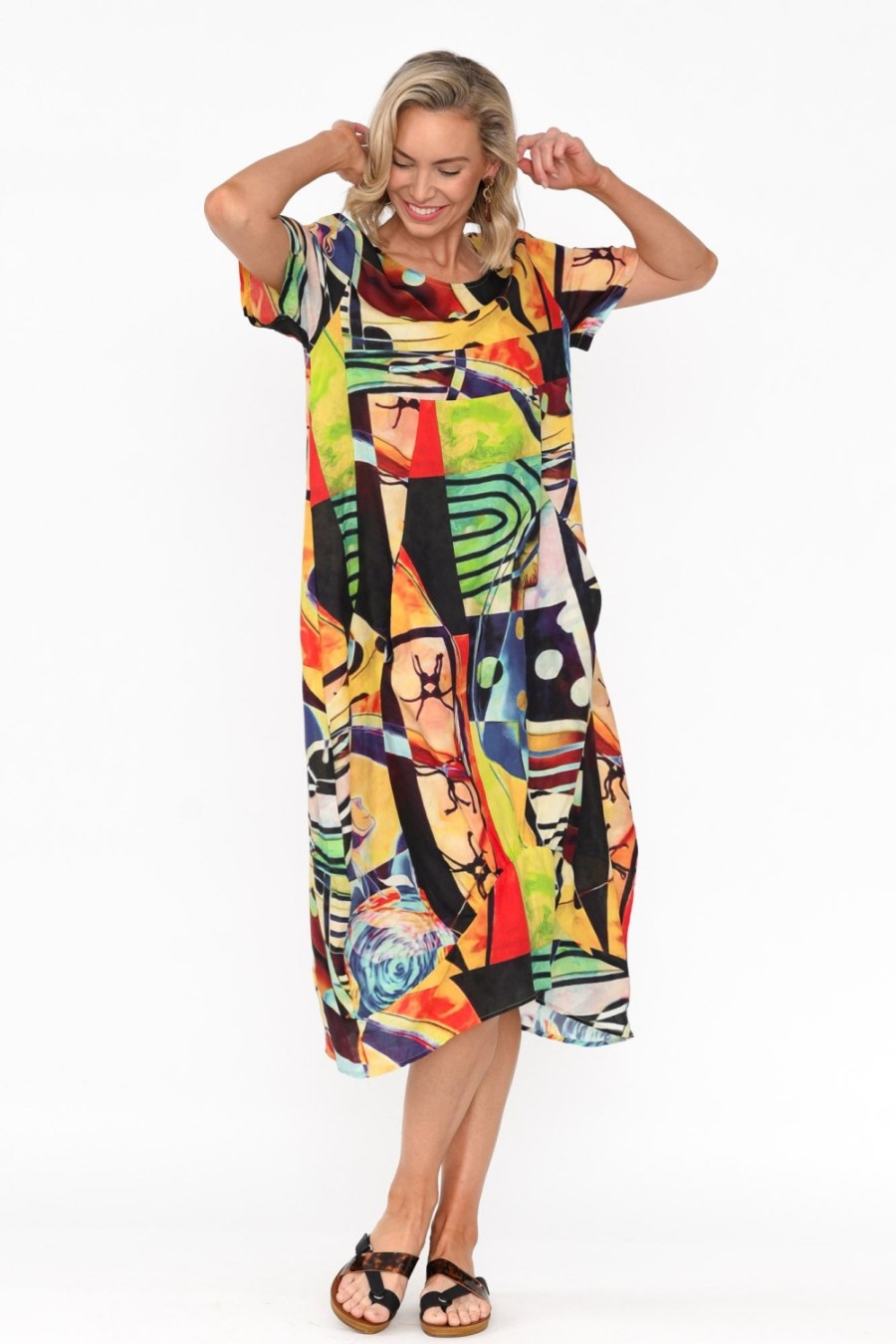 Clothing Cali and Co Linen Dresses | Mattie Green Abstract Linen Dress