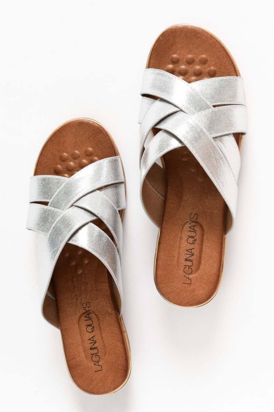 Shoes Laguna Quays Slides | Vanish Silver Cross Over Slide