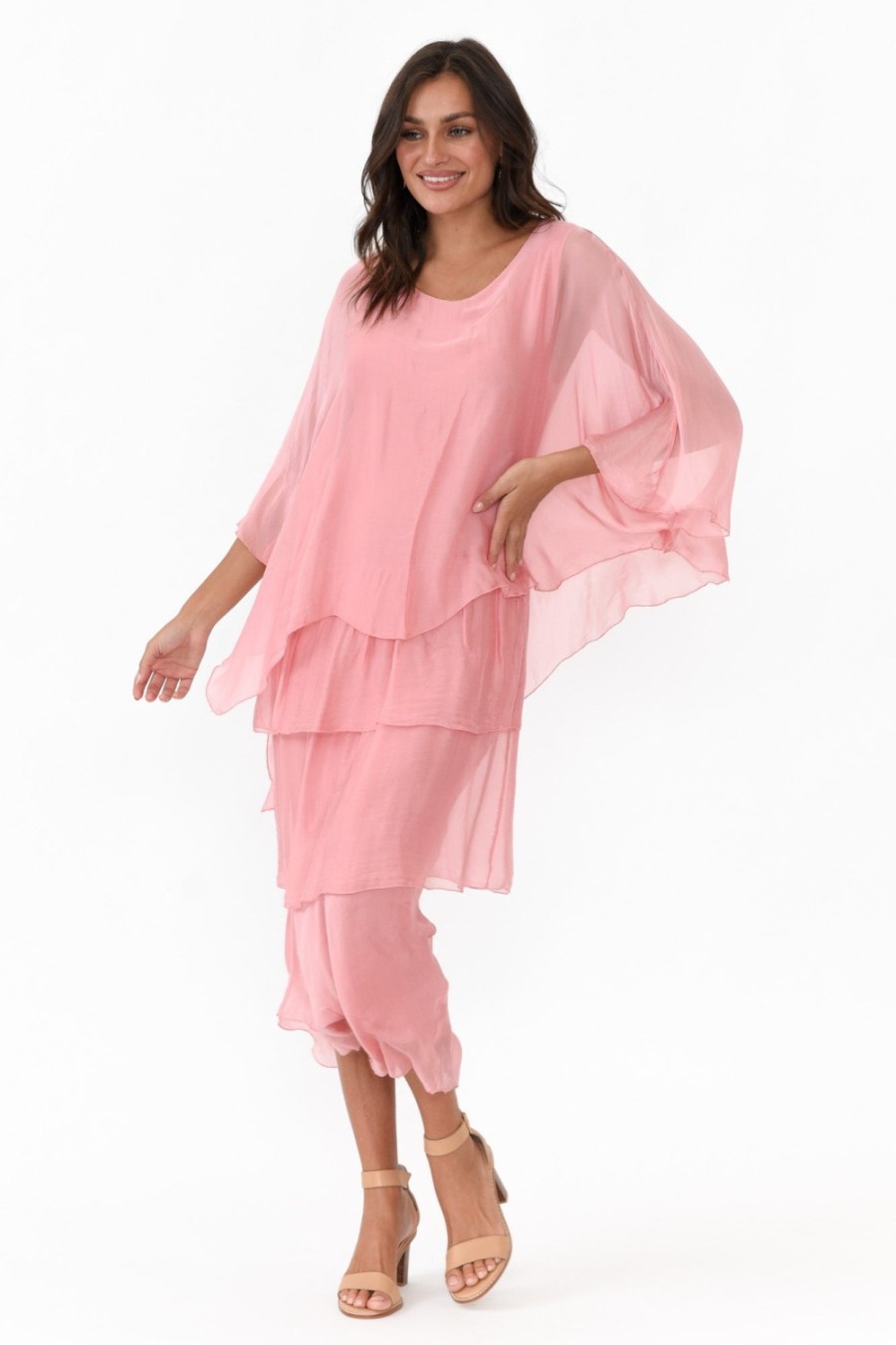 Clothing La Strada Midi Dresses | Benito Pink Silk Layer Dress