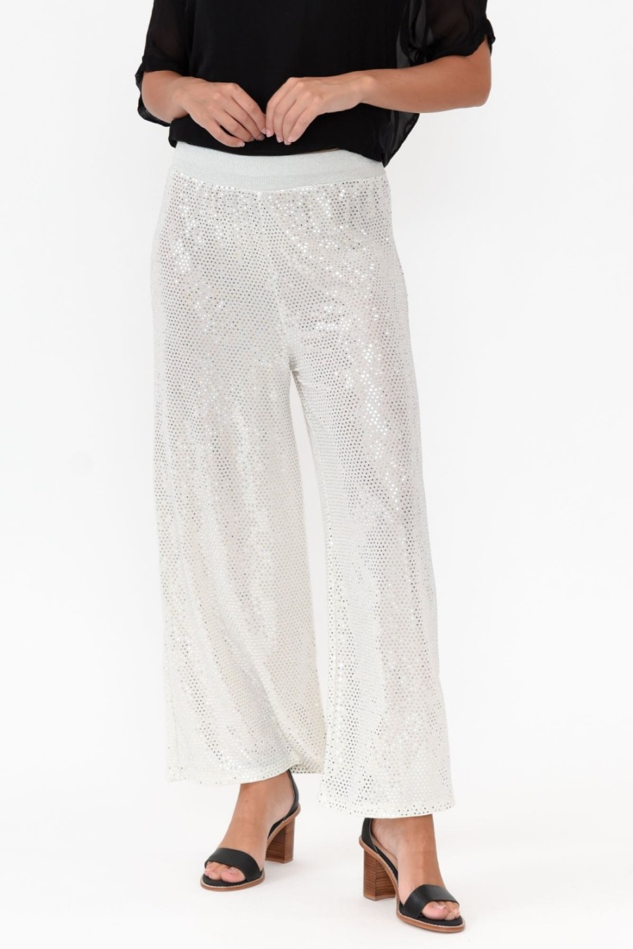 Clothing La Strada Pants | Mena White Sequin Wide Leg Pant