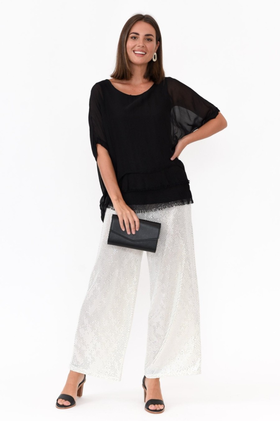 Clothing La Strada Pants | Mena White Sequin Wide Leg Pant