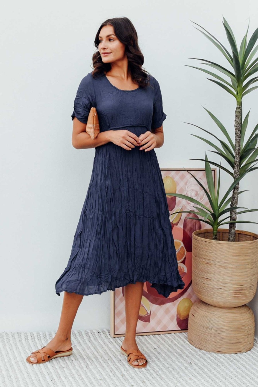 Clothing Willow Tree Cotton Dresses | Lloyd Navy Midi Dress