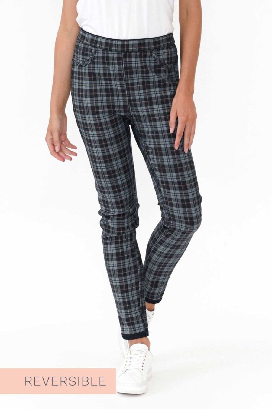 Clothing Threadz Pants | Brody Navy Check Reversible Stretch Pant