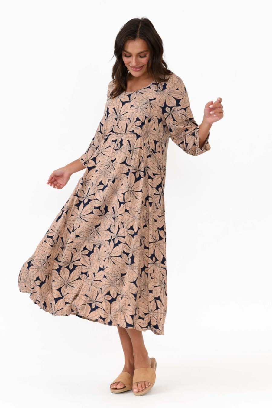 Clothing Willow Tree Midi Dresses | Soprano Navy Leaf Midi Dress