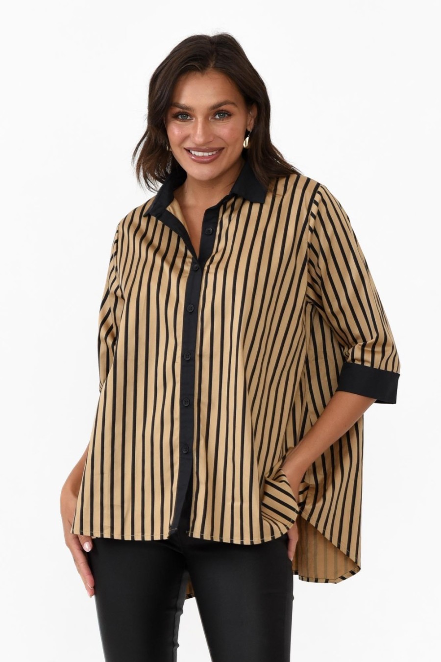 Clothing Slate The Label Cotton Tops | Knightley Black Stripe Cotton Shirt