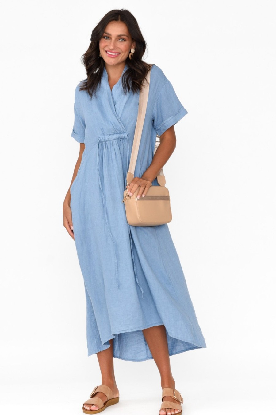 Clothing La Strada Linen Dresses | Madge Blue Linen Pocket Dress