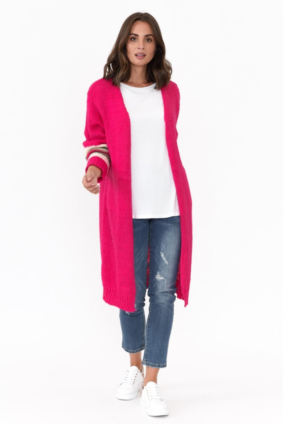 Clothing Clarity Knitwear | Pippi Hot Pink Wool Cardigan