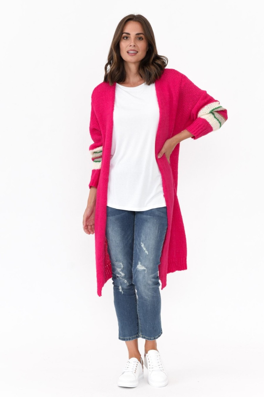 Clothing Clarity Knitwear | Pippi Hot Pink Wool Cardigan