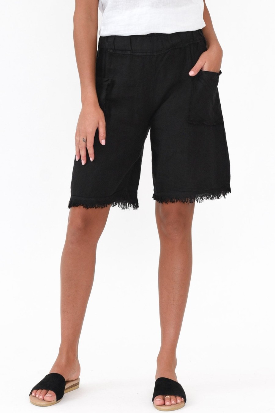 Clothing La Strada Shorts | Fraser Black Linen Shorts