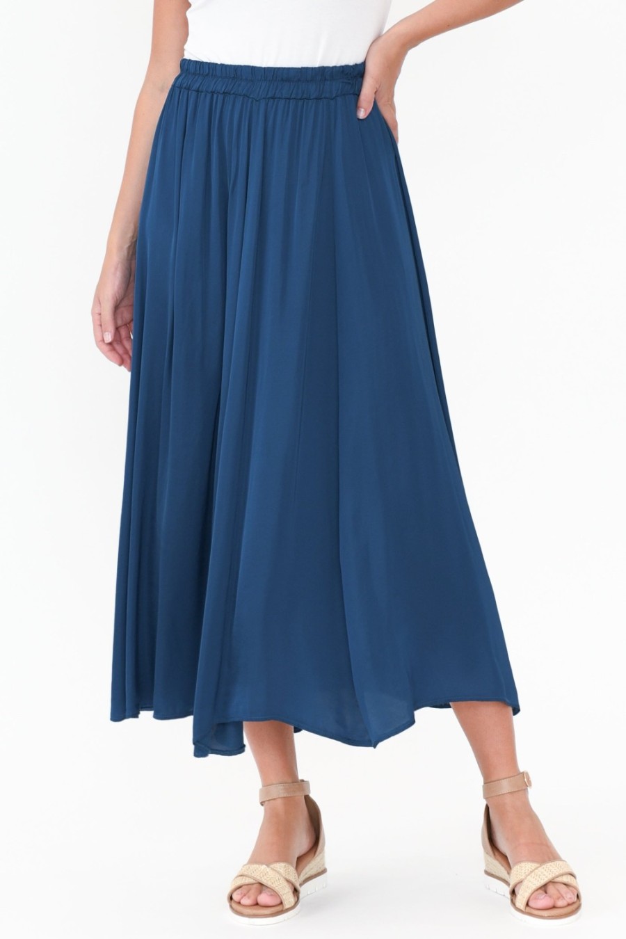 Clothing Donna Donna Skirts | Letitia Teal Gloss Midi Skirt