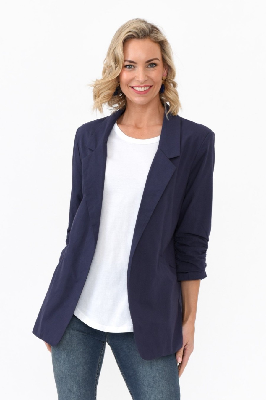 Clothing Cali and Co Jackets | Figaro Navy Cotton Blazer