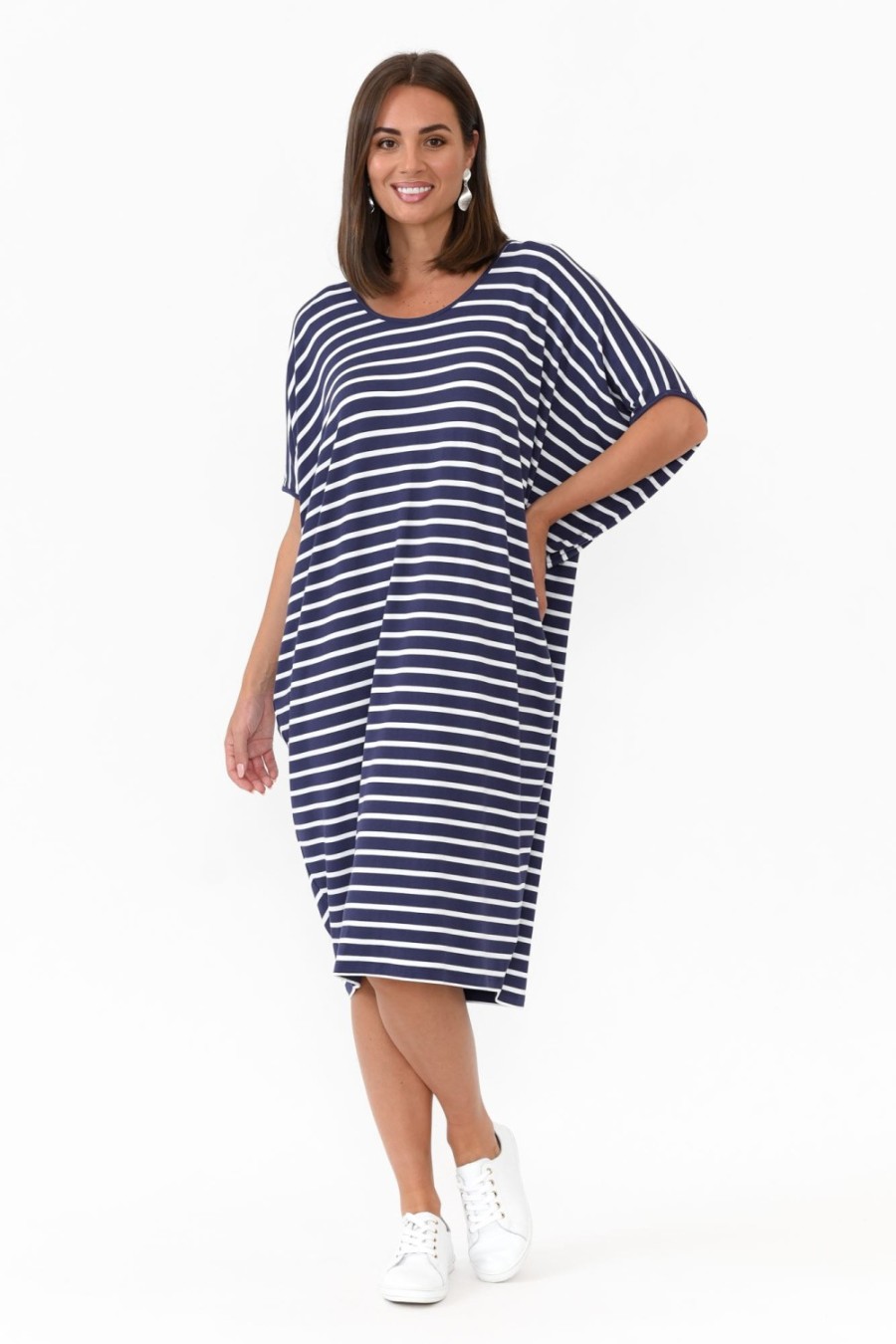 Clothing Betty Basics Batwing Dresses | Navy Parisian Stripe Maui Dress