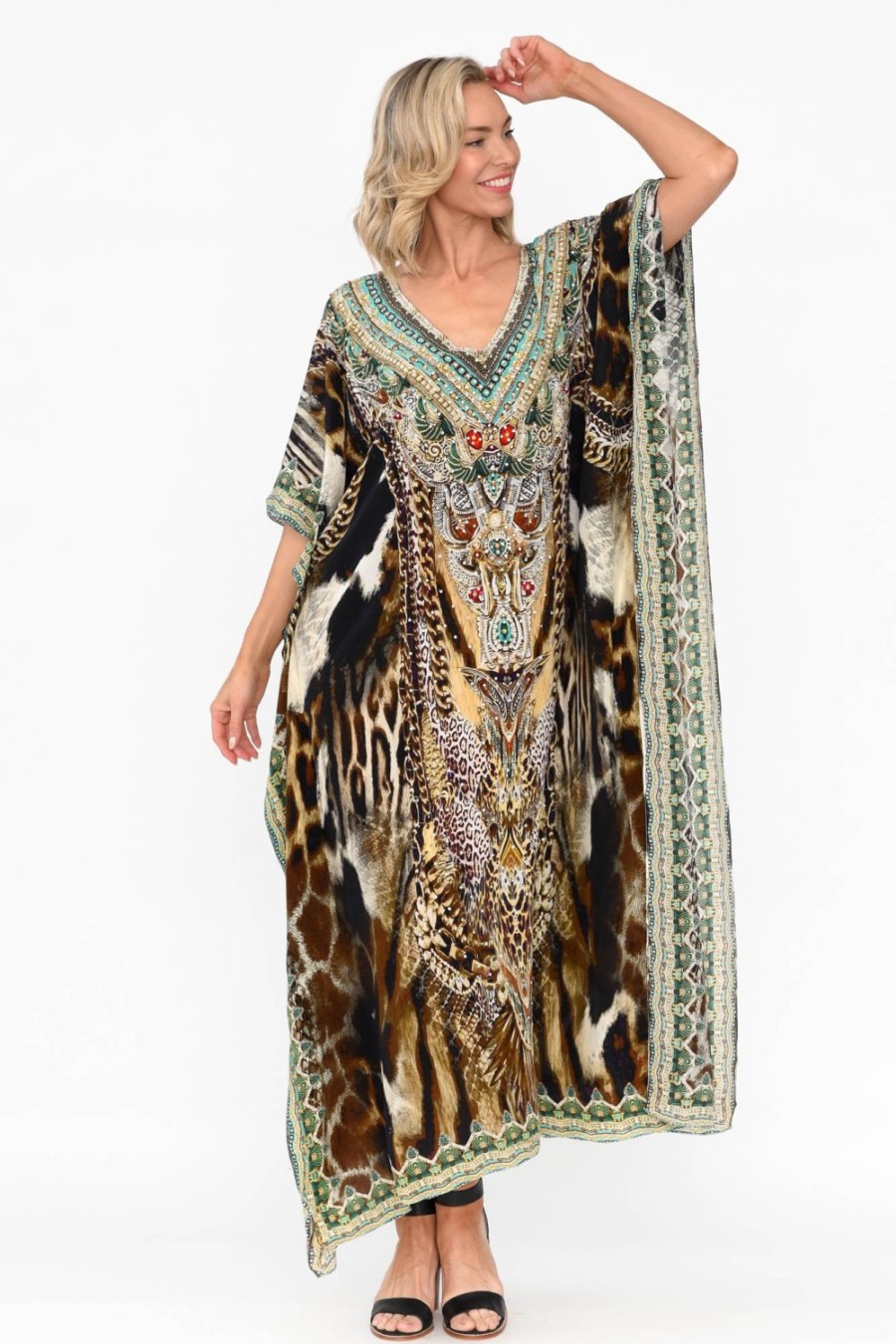 Clothing Fashion Spectrum Maxi Dresses | Tiger Brown Silk Maxi Kaftan