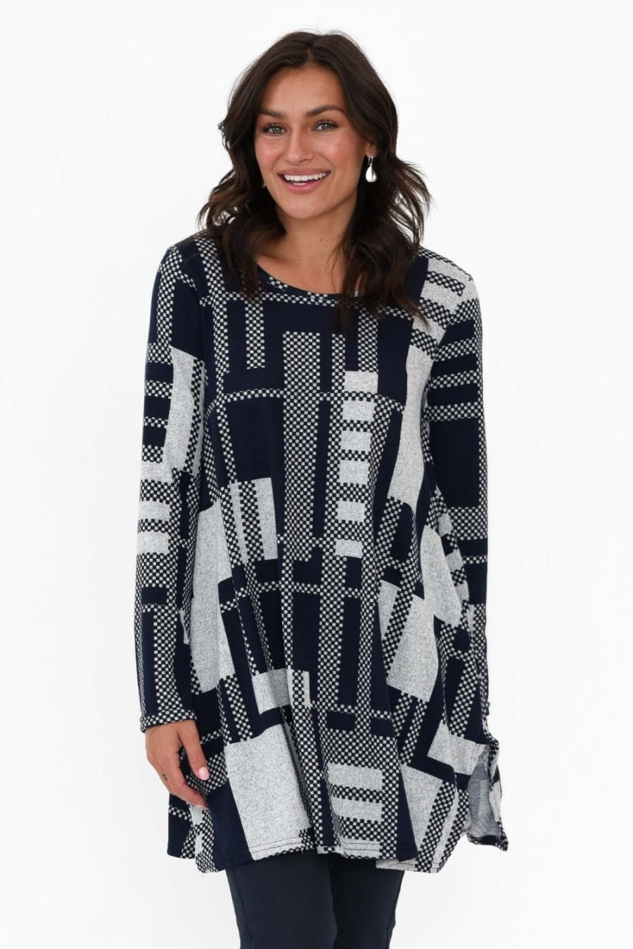 Clothing Hourglass Tunic Tops | Dylan Navy Check Knit Tunic