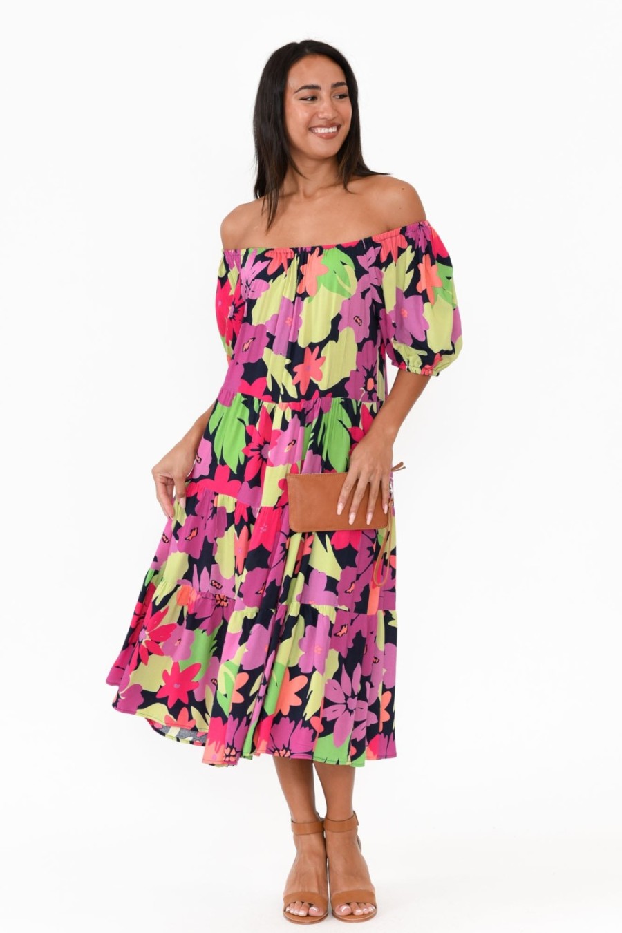 Clothing Label of Love Midi Dresses | Zaya Pink Flower Tier Dress