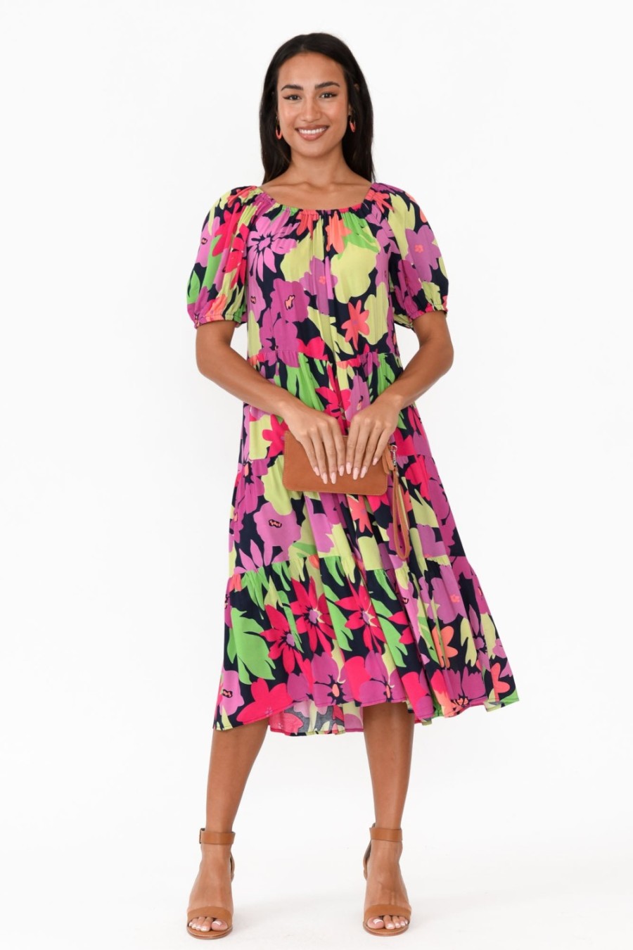 Clothing Label of Love Midi Dresses | Zaya Pink Flower Tier Dress