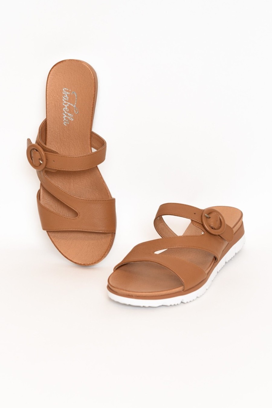 Shoes Isabella Shoes Slides | Gertie Tan Leather Buckle Slide