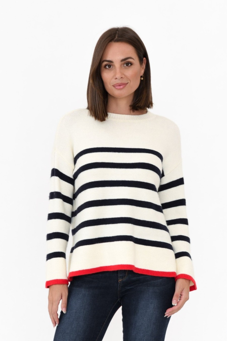 Clothing Betty Basics Knitwear | Isobel White Stripe Knit Jumper