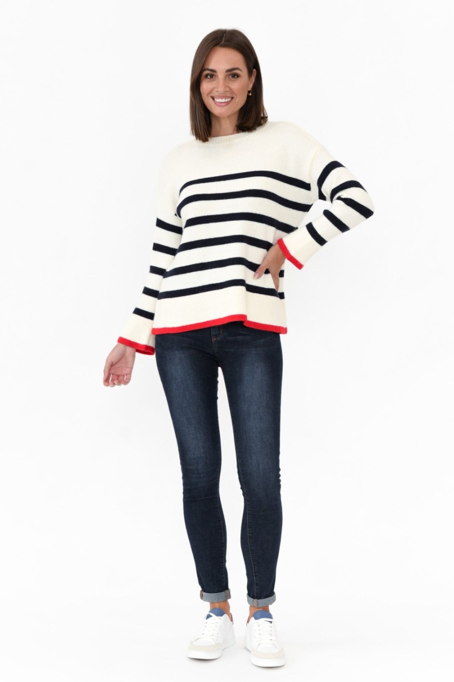 Clothing Betty Basics Knitwear | Isobel White Stripe Knit Jumper