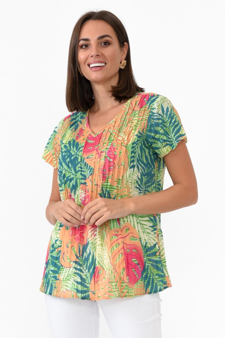 Clothing One Summer Cotton Tops | Fia Green Palm Cotton Top