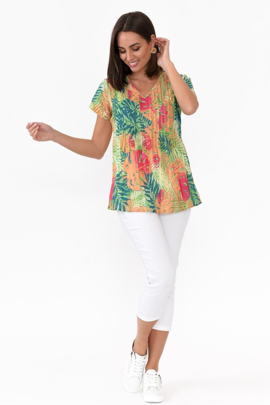 Clothing One Summer Cotton Tops | Fia Green Palm Cotton Top