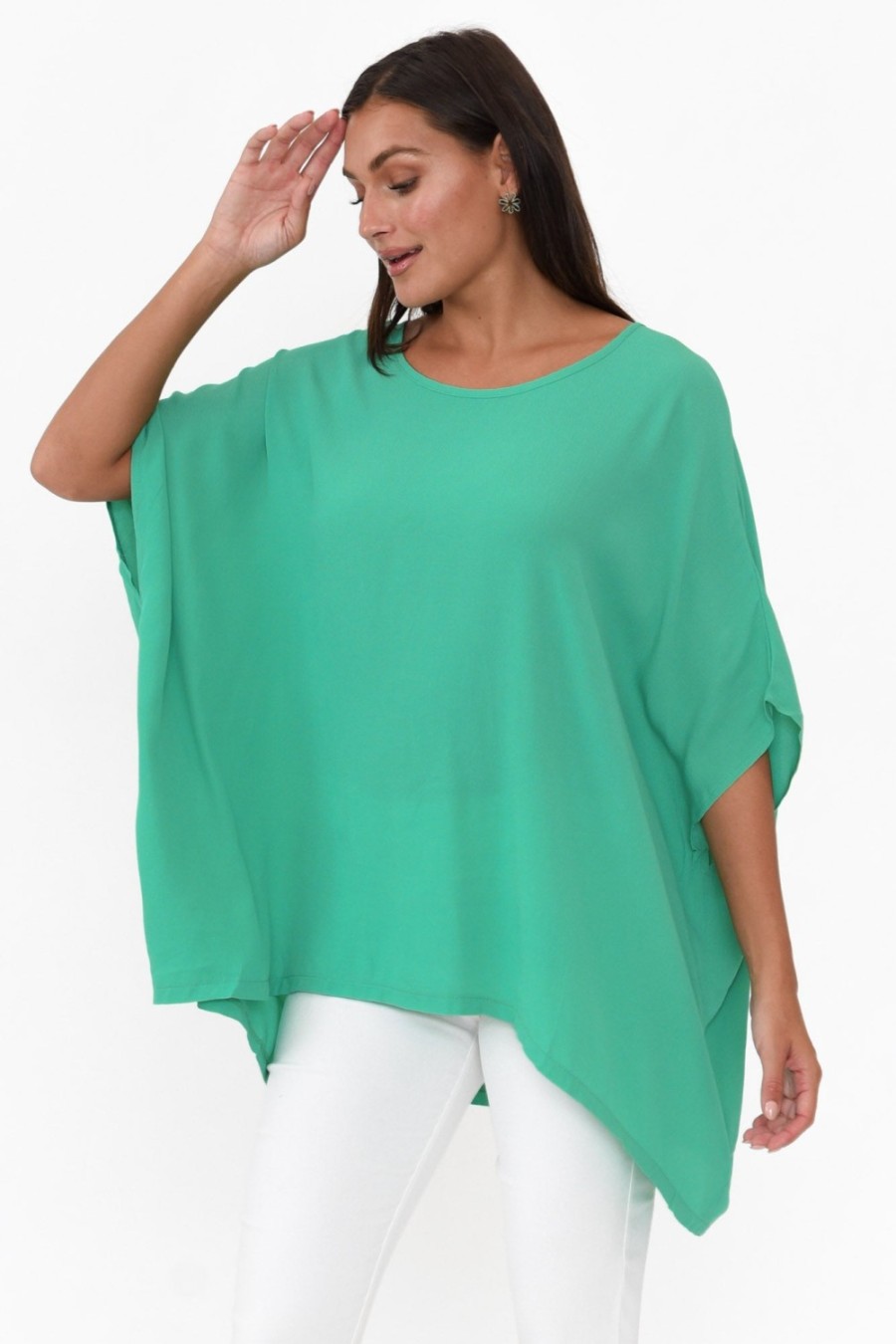 Clothing Boho Tunic Tops | Green Drape Top