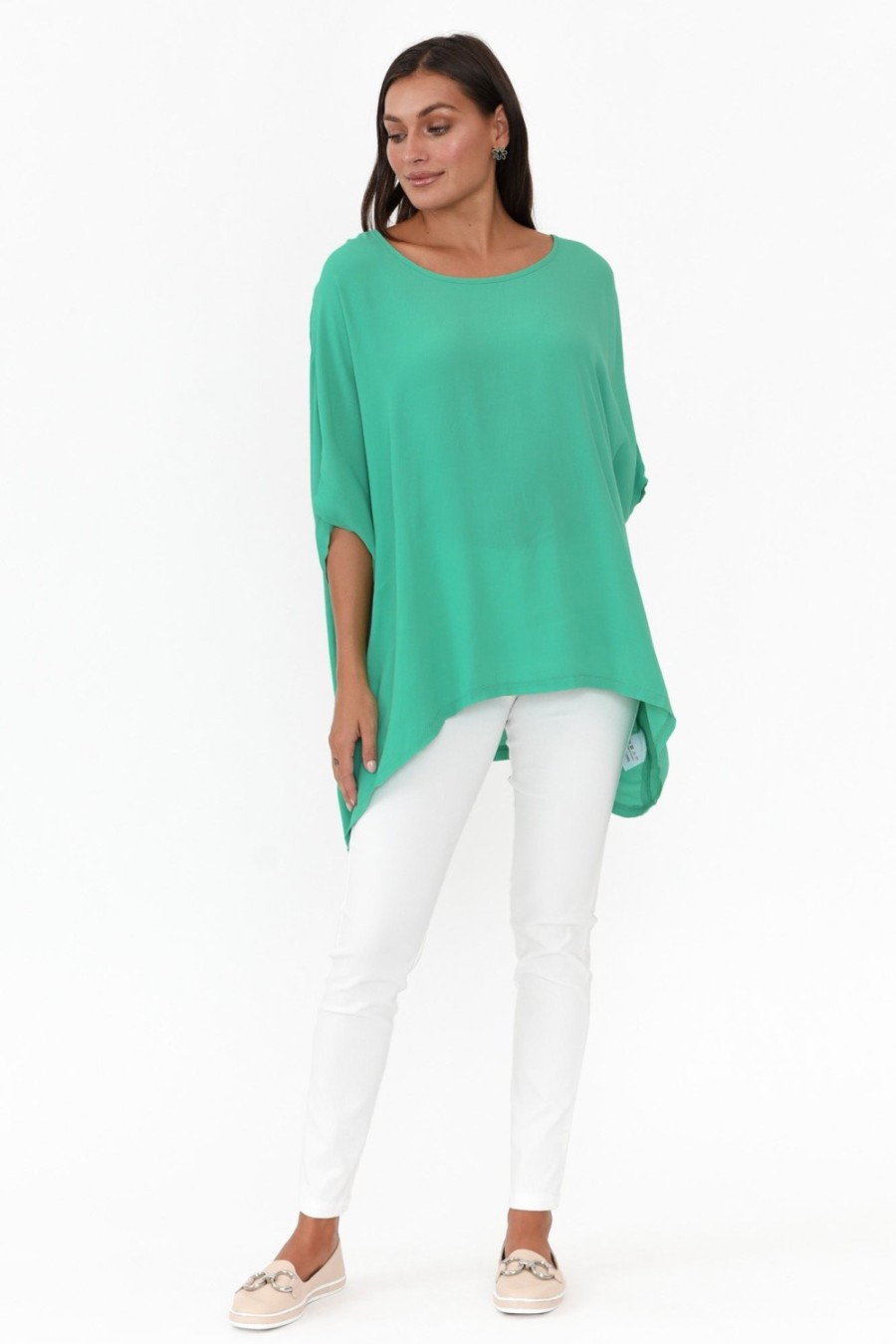 Clothing Boho Tunic Tops | Green Drape Top