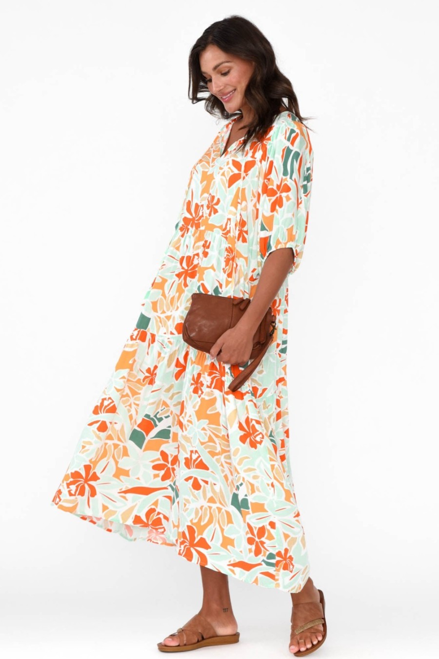 Clothing PQ Maxi Dresses | Rima Orange Garden Midi Dress