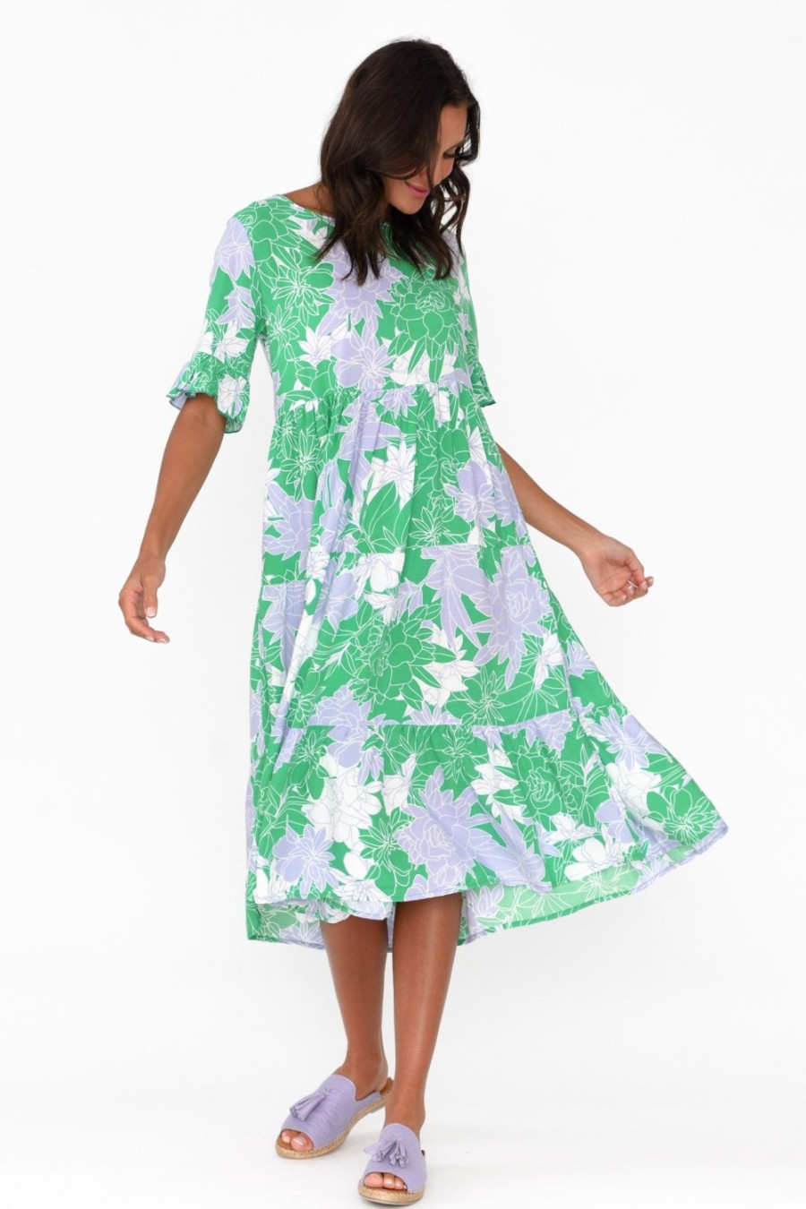 Clothing New U Collection Midi Dresses | Addison Green Botanical Tier Dress