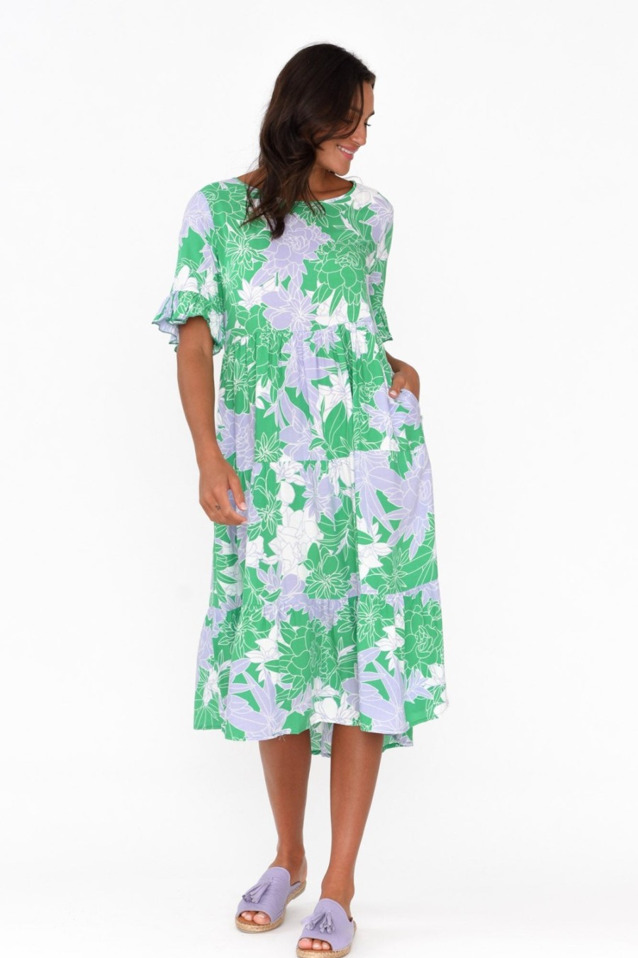 Clothing New U Collection Midi Dresses | Addison Green Botanical Tier Dress