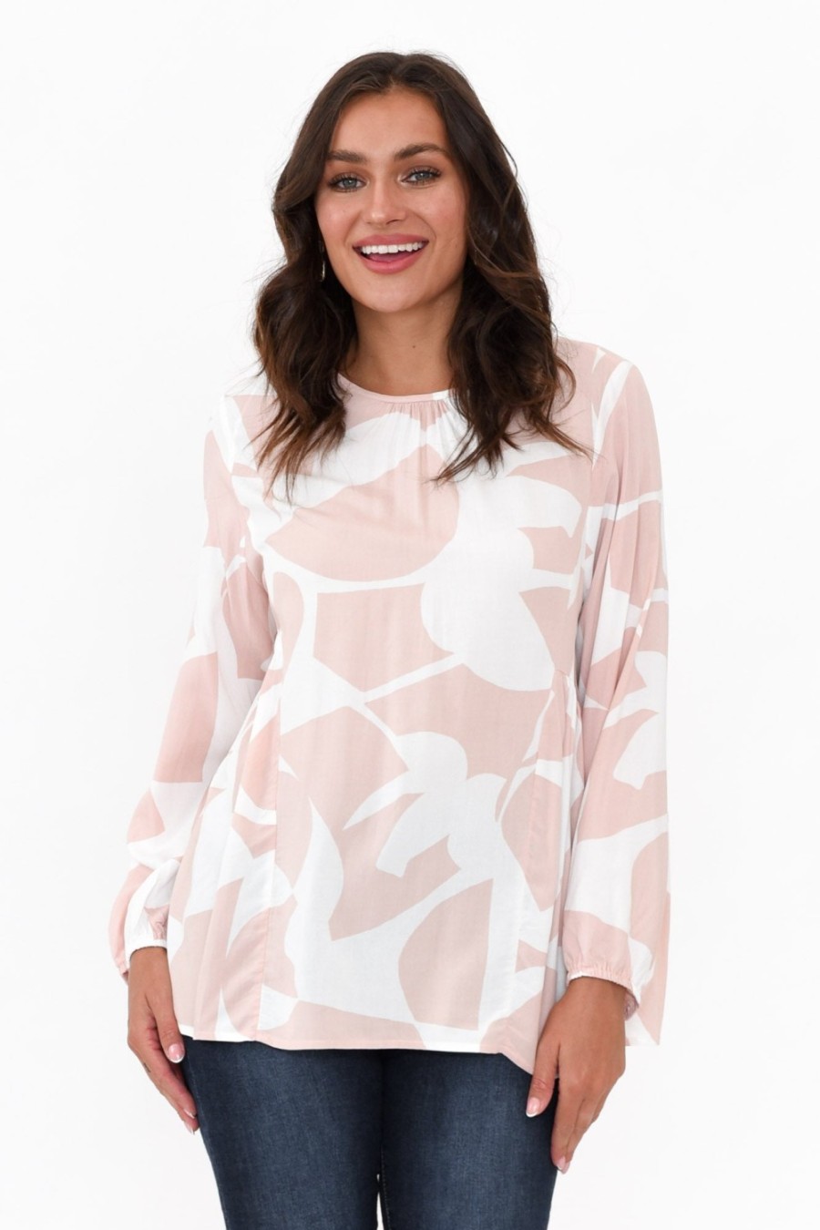 Clothing New U Collection Sleeved Tops | Bateman Pink Abstract Panel Top