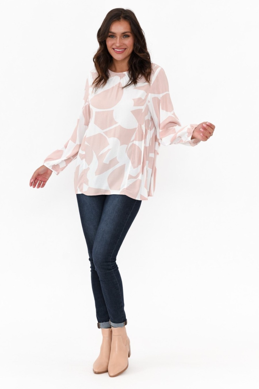 Clothing New U Collection Sleeved Tops | Bateman Pink Abstract Panel Top