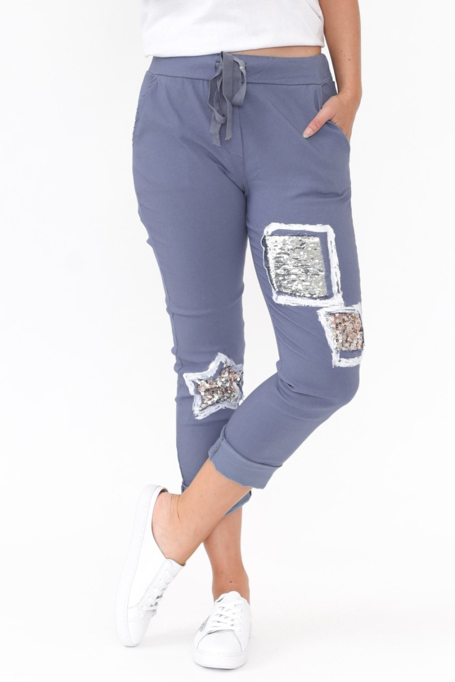 Clothing La Strada Pants | Mendes Blue Sequin Stretch Pant