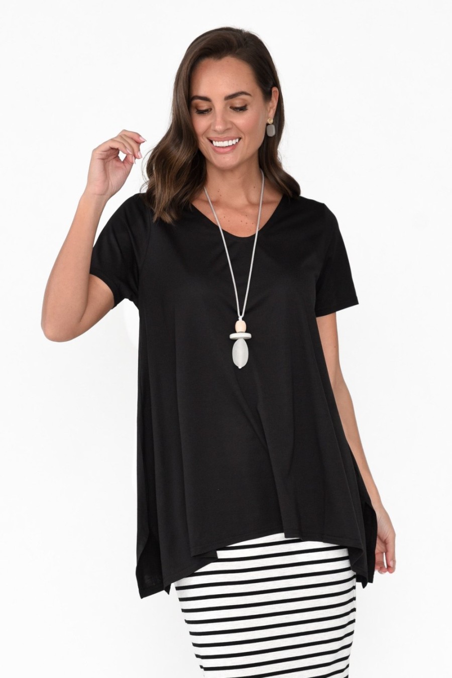 Clothing Tirelli Cotton Tops | Marcy Black Drape Cotton Top