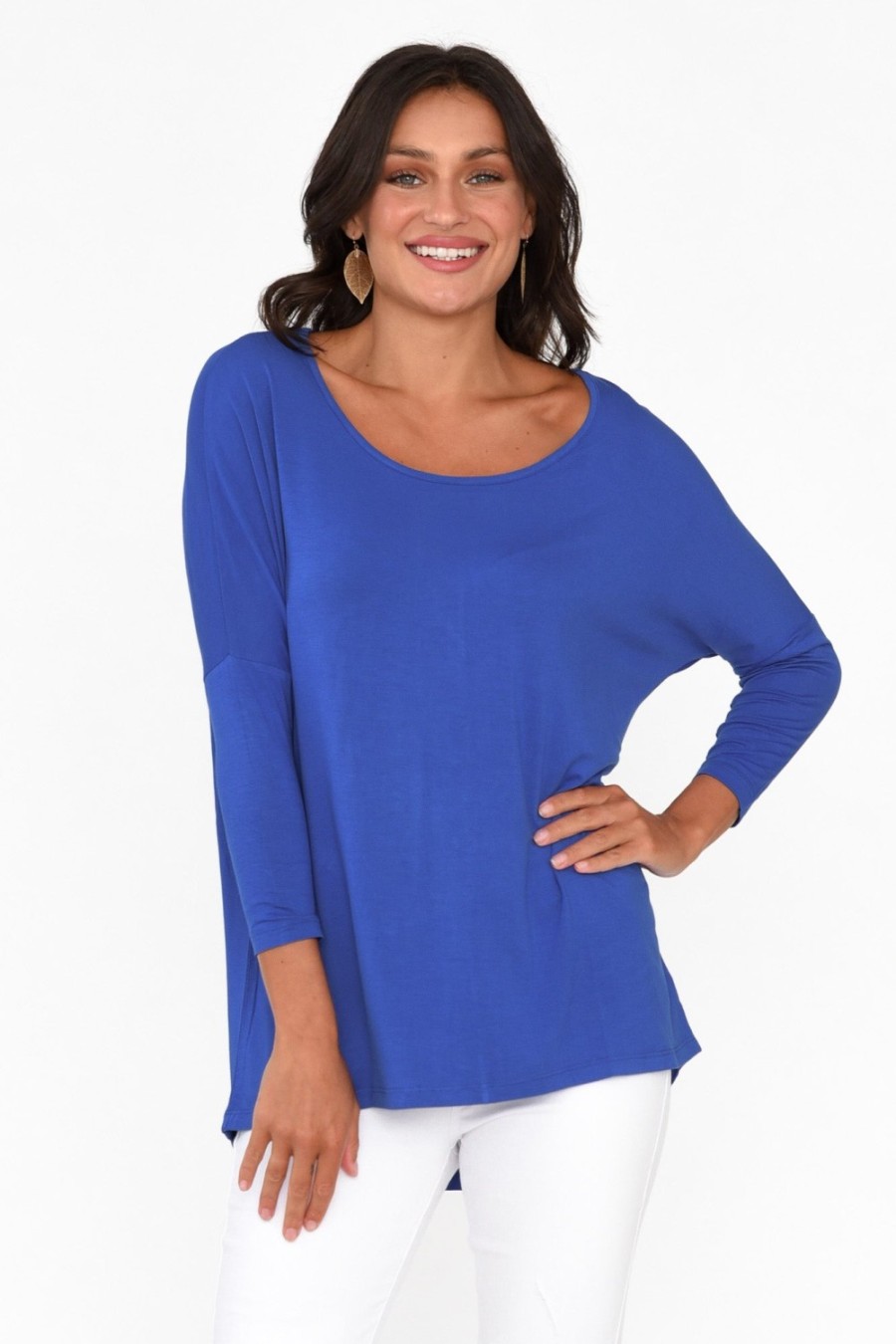 Clothing Betty Basics Sleeved Tops | Cobalt Milan 3/4 Sleeve Top