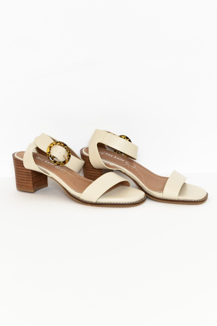 Shoes Bay Lane Heeled Sandals | Siesta White Buckle Leather Heel