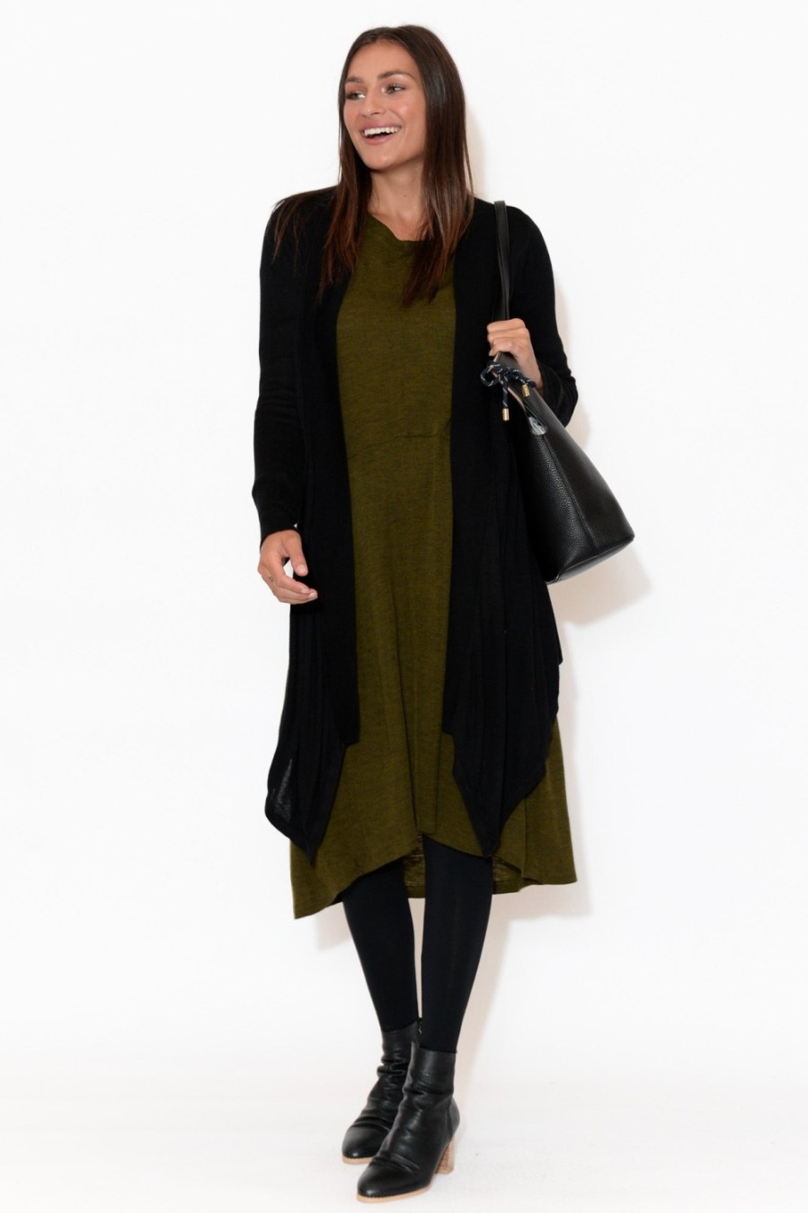 Clothing Lou Lou Knitwear | Lauper Black Cashmere Bamboo Cardigan