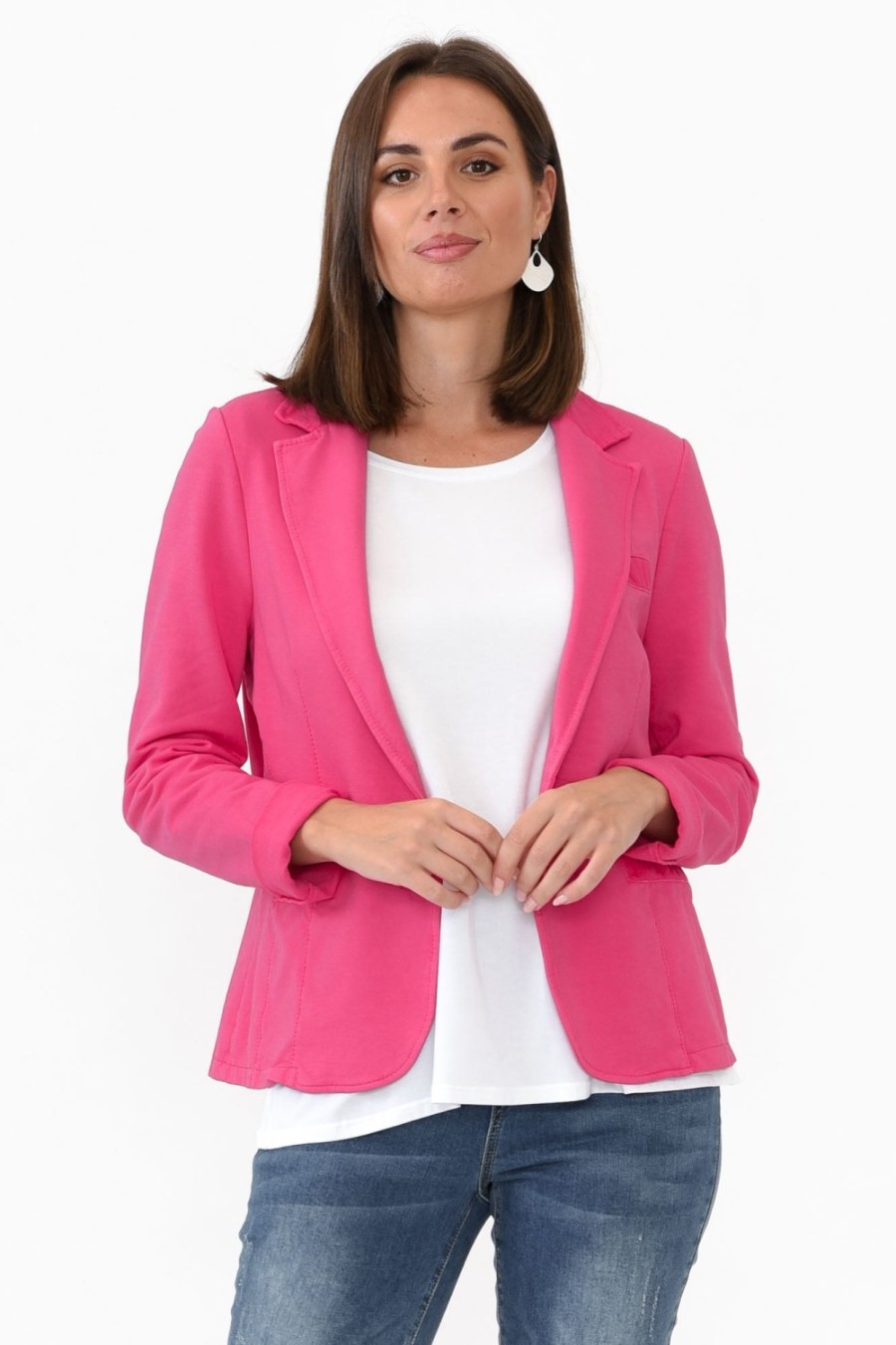 Clothing Italian Star Jackets | Maha Hot Pink Cotton Relaxed Blazer